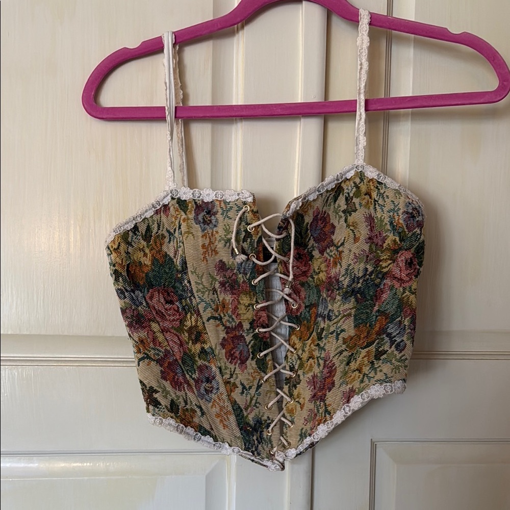 Like New, Finesse Floral Lace-Up Corset Top - Multicolor